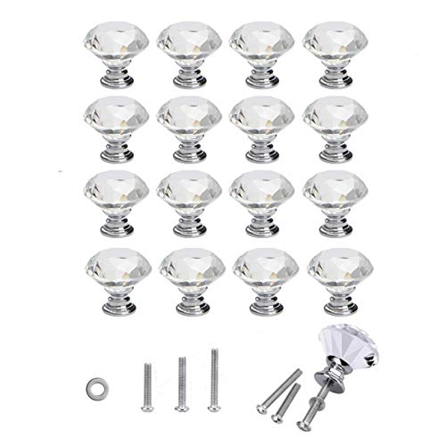 JZK 16 x Pomo de cristal 30 mm perilla de puerta de forma de diamante cajón tirador para aabinete cajón armario empotrado decoración de hogar JZK 16 x Pomo de cristal 30 mm perilla de puerta de forma de diamante cajón tirador para aabinete cajón armario empotrado decoración de hogar