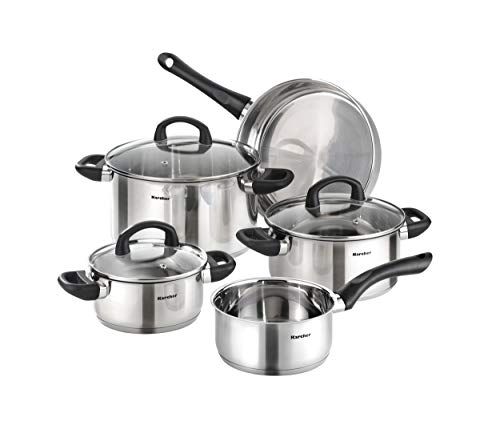 Karcher 125457 Batería de cocina Mia, incl. tapa de cristal, apta para inducción, 5 piezas, acero inoxidable Karcher 125457 Batería de cocina Mia, incl. tapa de cristal, apta para inducción, 5 piezas, acero inoxidable