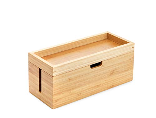 KD Essentials – Caja de bambú con Tapa (Adecuada para Guardar Cargadores, regletas y Cables, Caja de Cables para gestión de Cables, Fabricada en Madera)