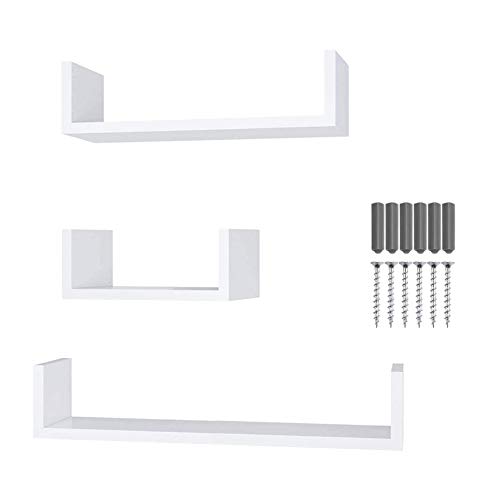 KELZIA Estantería para Pared en Forma de U-Set de 3 Estantes Flotantes-Juego de Baldas para Libros y Objetos de decoración- 3 Repisas auxiliares (Blanca) KELZIA Estantería para Pared en Forma de U-Set de 3 Estantes Flotantes-Juego de Baldas para Libros y Objetos de decoración- 3 Repisas auxiliares (Blanca)