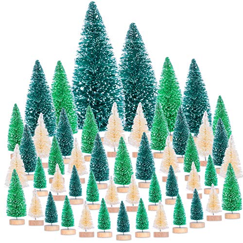 Kiiwah 60pcs Mini Arbolitos de Navidad Decorados, Mini Pino de Navidad Arboles Pequeños para Decoración de Navidad Mesa Micro Paisaje (Verde Oscuro, Verde, Blanco)