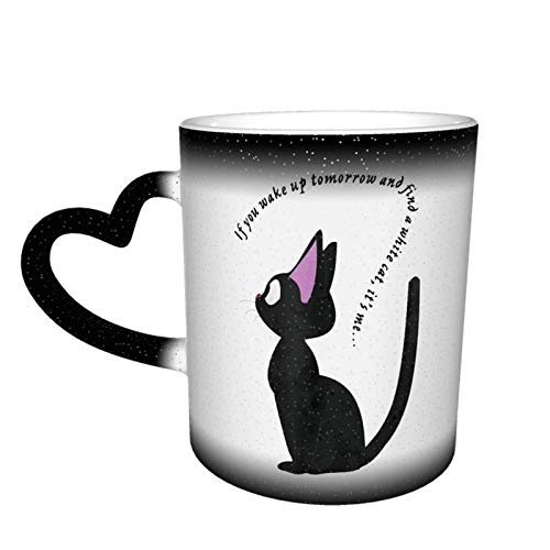 Kiki Taza de estudio Ghibli taza de gato amante de los gatos mu, sensible al calor, tazas mágicas de color, lindo café, té único cambiante taza de calor