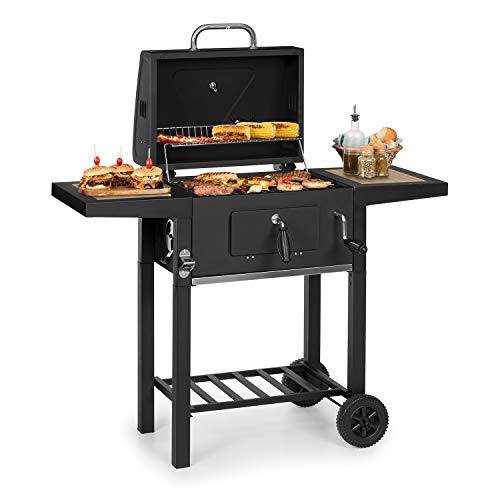 KLARSTEIN Meat Machine - Barbacoa de carbón, 45 x 32,5 cm, Sistema de ventilación, Chimenea, Termómetro, Brasero Altura Regulable, 2 Ruedas, 2 mesas Laterales, Mango Tacto frío, Acero Cromado, Negro KLARSTEIN Meat Machine - Barbacoa de carbón, 45 x 32,5 cm, Sistema de ventilación, Chimenea, Termómetro, Brasero Altura Regulable, 2 Ruedas, 2 mesas Laterales, Mango Tacto frío, Acero Cromado, Negro