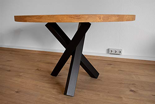 KTC Tec Estructura de mesa de acero negro mate, tres mesitas auxiliares, patas de mesa, mesa de diseño moderno y macizo, de una pieza, estructura en cruz (mesa de madera)