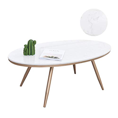 KUKU-mesa de café Mesa de Centro Ovalada de Hierro Forjado Creativo, Mesa de Muebles de mármol Natural Blanco Minimalista Moderno, apartamento pequeño en la Sala de Estar