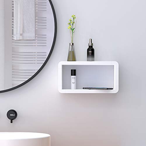 KUNGYO Baldas Flotantes Rectangular Montaje en La Pared - Estante de Pared de Baño de Succión de Plástico Blanco Carro de Ducha Autoadhesivo Sin Perforación para Cocina Dormitorio