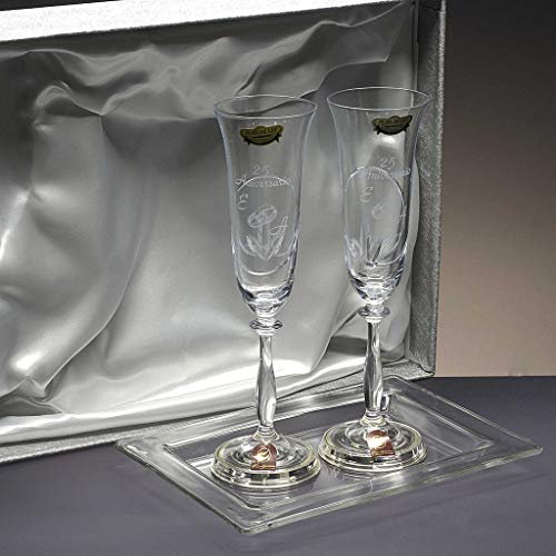 la galaica | Juego de 2 Copas para Champagne o Champán de Cristal + Bandeja de Cristal | Regalo de Bodas de Plata y Oro | Colección Angela | Pie en Plata de Ley 925 | Grabación Personalizada la galaica | Juego de 2 Copas para Champagne o Champán de Cristal + Bandeja de Cristal | Regalo de Bodas de Plata y Oro | Colección Angela | Pie en Plata de Ley 925 | Grabación Personalizada