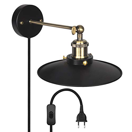Lampara Aplique de Pasillo Pared Vintage Industrial con Enchufe y Pantalla de Metal Negro y Portalampara E27 Diametro de Pantalla Retro 22CM sin Bombilla, Lot de 1 de Enuotek Lampara Aplique de Pasillo Pared Vintage Industrial con Enchufe y Pantalla de Metal Negro y Portalampara E27 Diametro de Pantalla Retro 22CM sin Bombilla, Lot de 1 de Enuotek