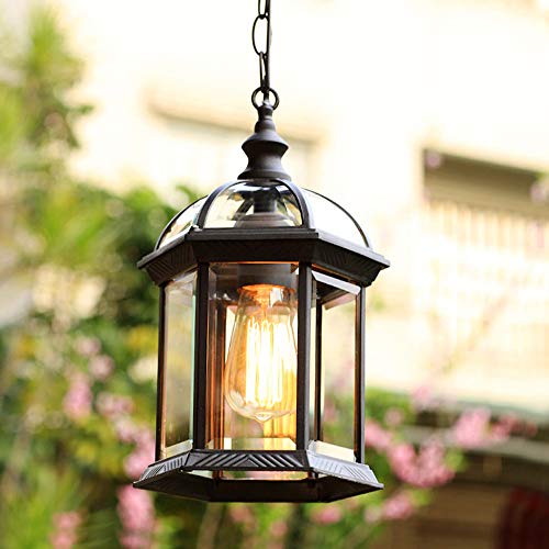 Lámpara colgante de exterior rústica en antigüedad,cadenas de metal luces de techo de suspensión,E27 230V lámpara de techo iluminación de patio jardín restaurante corredor villa Gazebo luz 21 * 32Cm