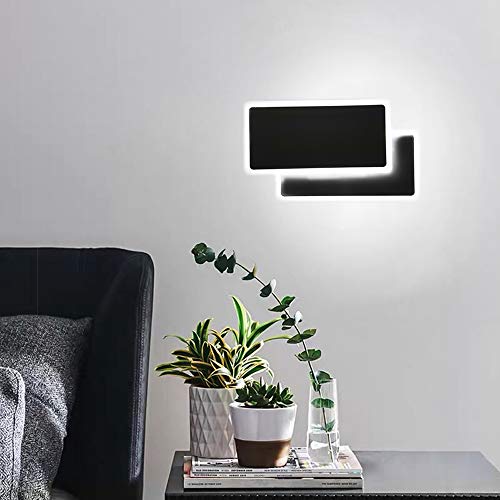 Lámpara de pared 14W Luz de pared LED de interior Negro Apliques modernos Cuadrados Luces de pared 6000K Luz de noche blanca fría Dormitorio Sala de estar Pasillo Decoración de arte