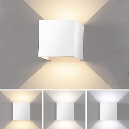 Lámpara de Pared Interior LED Aplique Pared Moderna Regulable Lampara Pared con Luz Tricolor Aplique cuadrado Pared Blanco IP65 Impermeable