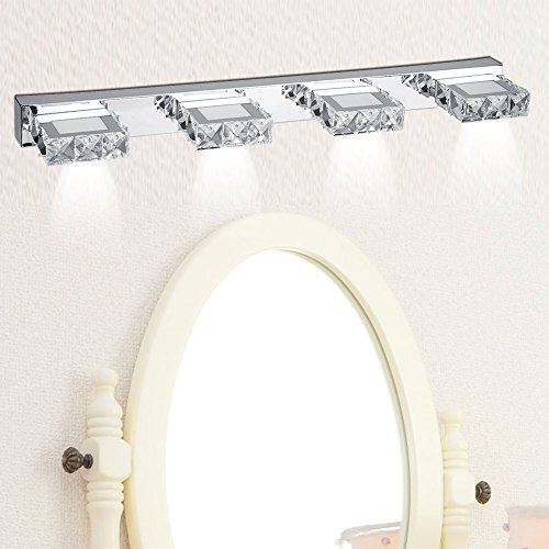 Lámpara LED espejo cuarto de baño, lámpara armario, espejo impermeable, 4 ledes, luz para cuarto de baño, 4 focos de cristal de cristal, lámpara moderna, aplique espejo con luz blanca, 62 x 5 x 3 cm