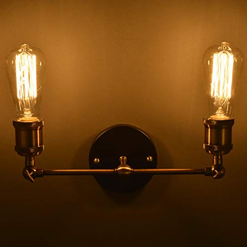 Lámparas De Pared Aplique Vintage E27 De Latón Ajustable Aplique de interior Industrial De Pared Per Dormitorio Bar Restaurantes-Lámpara Doble