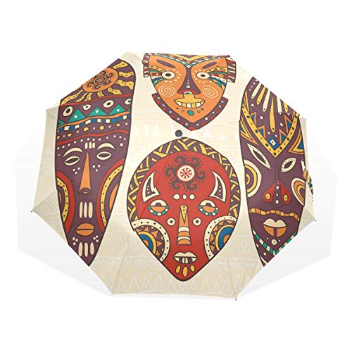 LASINSU Paraguas Resistente a la Intemperie,protección UV,Diseños de máscaras Decorativas Patrones de Arte aborigen Africano Étnico Cultural