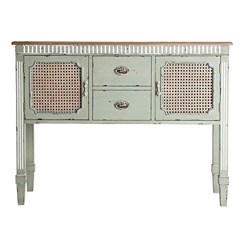 Lastdeco Consola Mueble Recibidor. Mueble Auxiliar Entrada Madera y Mimbre. Aparador Salon Vintage. Color Verde y Blanco. 2 Cajones 2 Puertas. Estilo Provenzal. Modelo Rivazza. 108 x 36 x 83 cm Lastdeco Consola Mueble Recibidor. Mueble Auxiliar Entrada Madera y Mimbre. Aparador Salon Vintage. Color Verde y Blanco. 2 Cajones 2 Puertas. Estilo Provenzal. Modelo Rivazza. 108 x 36 x 83 cm