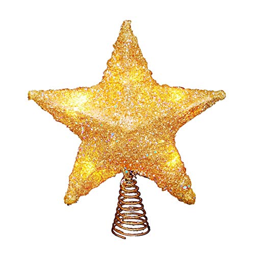 LAWOHO Árbol de Navidad Topper Star 10 Pulgadas Oro Brillante Adorno de árbol de Navidad Fiesta Interior Decoración del hogar Apto para árbol de Navidad de tamaño Ordinario