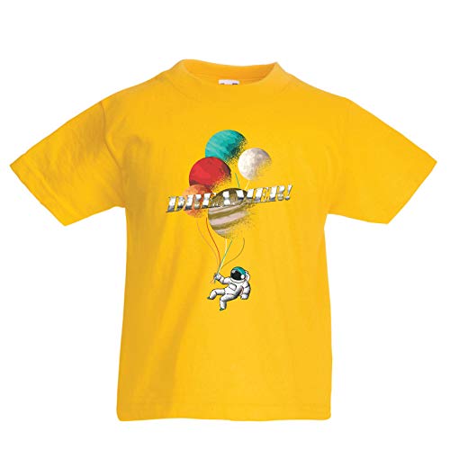 lepni.me Camiseta para Niño/Niña El soñador, astronautas en el Espacio - Planetas del Arco Iris cósmico (5-6 Years Amarillo Multicolor)
