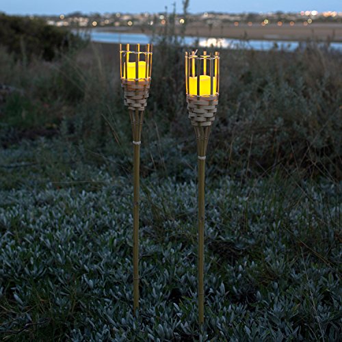 Lights4fun - Antorcha de Bambú para Jardín con Vela LED a Pilas con Temporizador