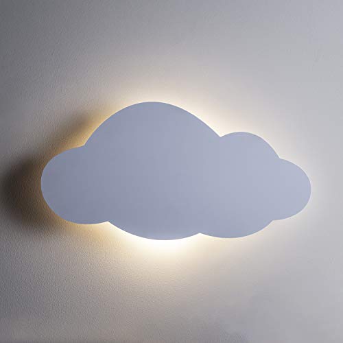 Lights4fun Aplique de Pared a Pilas en Forma de Nube Blanca Retro iluminada por LED Blanco Cálido