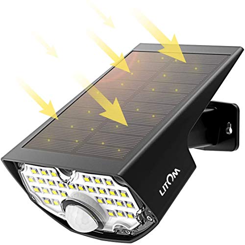 LITOM Luz Solar de Exterior IP65 impermeable, sensor de movimiento PIR, fácil de instalar