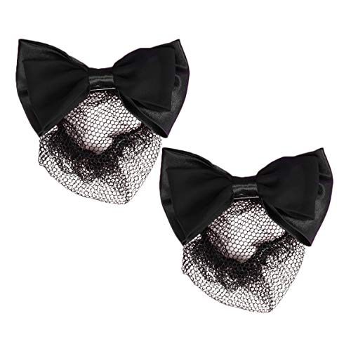 Lurrose 2 piezas hermosa mariposa pelo redecilla neta malla clip pasador arco accesorios bollo para oficina mujeres dama baile (negro)