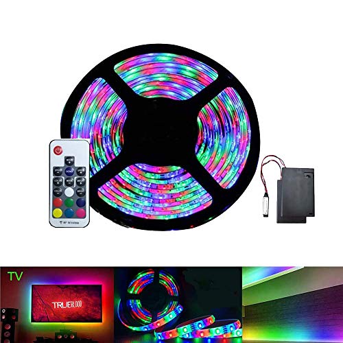 Luz de tira LED Efecto de arco iris con batería RGB Flexible 5M /16.4 FT Impermeable Regulable con control remoto RF para decoración interior al aire libre