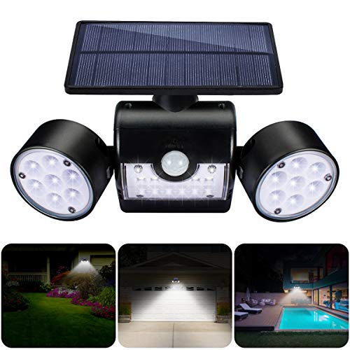 Luz Solar Exterior,GIANTARM Foco solar LED de exterior de ajustable de 360 ​​grados con detector de movimiento,grado impermeable IP65, luz nocturna segura adecuada para garaje Patio y jardín