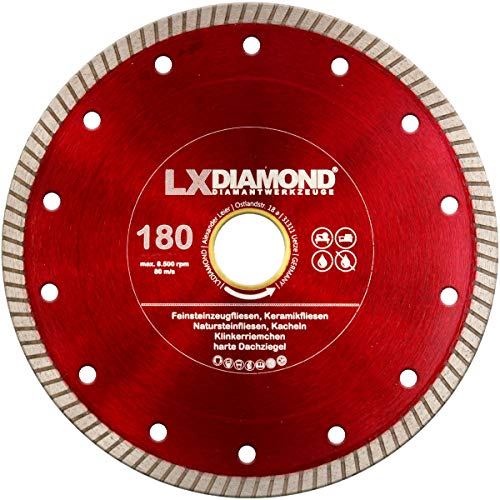 LXDIAMOND Disco de corte de diamante de 180 mm x 25,4 mm, para azulejos, gres porcelánico, azulejos de suelo, baldosas de cerámica, piedras naturales, correa extrafina para cortes exactos de 180 mm