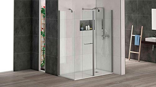 Mampara de ducha puerta abatible para acoplar a panel fijo con cristal transparente templado de seguridad de 6mm modelo Bricodomo Cadiz ANCHO 50