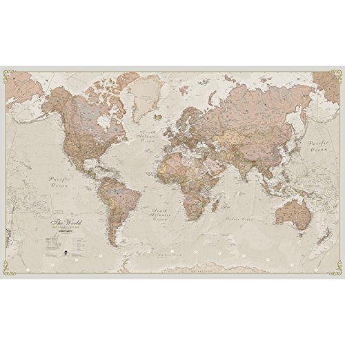 Mapa del mundo, plastificado, diseño antiguo