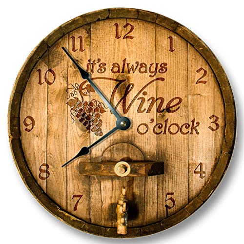 Mari57llis Its Always Wine O'Clock Wall Clock Wooden Cask Lid Printed Image Rustic Cabin Bar Home Decor Large 15" Wall Clock Mari57llis Its Always Wine O'Clock Wall Clock Wooden Cask Lid Printed Image Rustic Cabin Bar Home Decor Large 15" Wall Clock