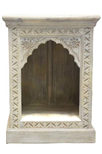 Marrakesch Heba - Mesita de noche de madera oriental (60 cm), diseño vintage, color blanco
