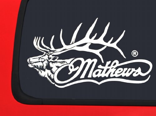 Mathews Logo con alces, color blanco tiro con arco Caza ventana adhesivo