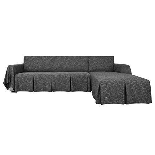 MAXIJIN Funda de sofá seccional en Forma de L Funda de sofá de Lino de 2 Piezas con Funda Protectora de Volantes para Sala de Estar (2 Asientos y diván Izquierdo, Negro) MAXIJIN Funda de sofá seccional en Forma de L Funda de sofá de Lino de 2 Piezas con Funda Protectora de Volantes para Sala de Estar (2 Asientos y diván Izquierdo, Negro)