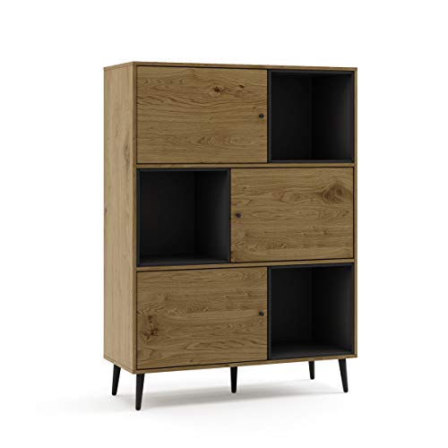 Mc Haus KUMA - Estanteria Madera Natural y Negro, Librería de pared Salón Comedor Dormitorio de diseño Nórdico con 3 estantes para almacenaje y 3 puertas 100x40x135cm Mc Haus KUMA - Estanteria Madera Natural y Negro, Librería de pared Salón Comedor Dormitorio de diseño Nórdico con 3 estantes para almacenaje y 3 puertas 100x40x135cm