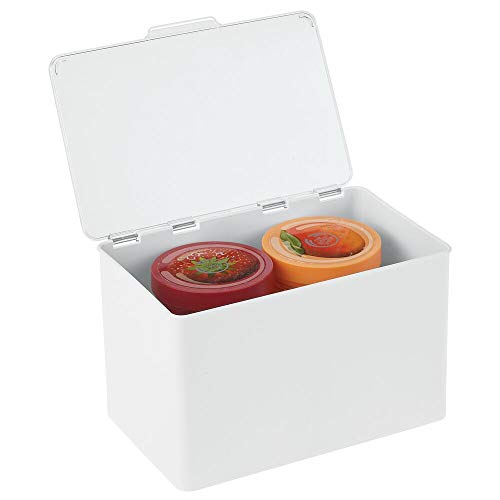 mDesign Caja organizadora de plástico sin BPA – Cajas apilables con Tapa para Cocina, baño o habitación Infantil – Versátil Organizador de Accesorios – Blanco y Transparente