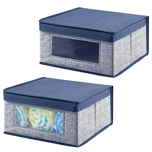 mDesign Juego de 2 Cajas organizadoras de Tela – Caja de almacenaje apilable para ordenar armarios, Zapatos o Ropa – Organizador de armarios con Tapa y ventanilla – Azul