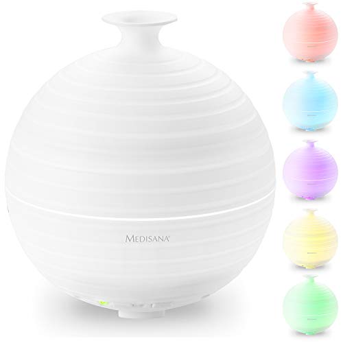 Medisana AD 620 Difusor de Aromas, Nebulizador con Luz de Bienestar en 5 Colores, Lámpara de Fragancia con Temporizador, Agradable Fragancia Ambiente para la Aromaterapia, 300 ml, Blanco