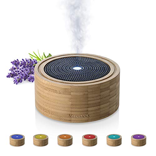Medisana AD 625 Difusor de Aromas de bambú, nebulizador de Madera con luz de Bienestar en 6 Colores, para aceites Esenciales aromáticos, lámpara aromática con Temporizador, 100 ml