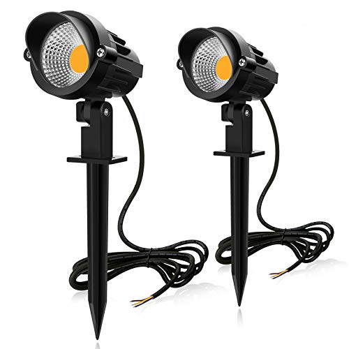 MEIKEE 2PCS Foco Proyector Exterior 7W LED Lámpara de Césped con Espica Impermeable IP66 Focos de Jardín con Pincho 800lm Blanco Cálido Luz de Jardín Suelo Caminos Paisajes Decoración(85V-265V)