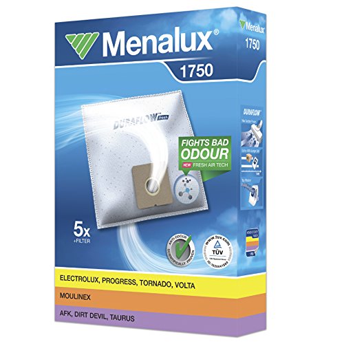 Menalux 1750 - Pack de 5 bolsas sintéticas y 1 filtro para aspiradoras Clatronic, Dirt Devil Cooper, Solac Piccolo, Taurus Micra y Auris, Tristar y Ufesa