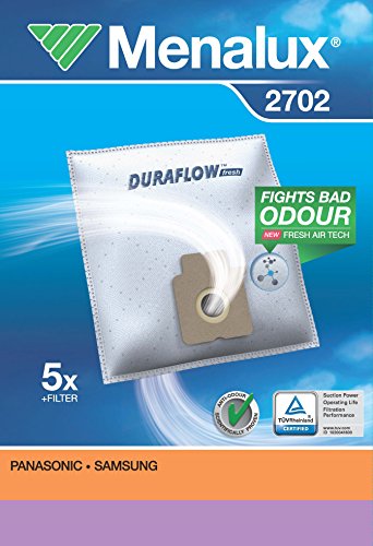 Menalux 2702 - Pack de 5 bolsas sintéticas y 1 filtro para aspiradoras Panasonic y Samsung Menalux 2702 - Pack de 5 bolsas sintéticas y 1 filtro para aspiradoras Panasonic y Samsung
