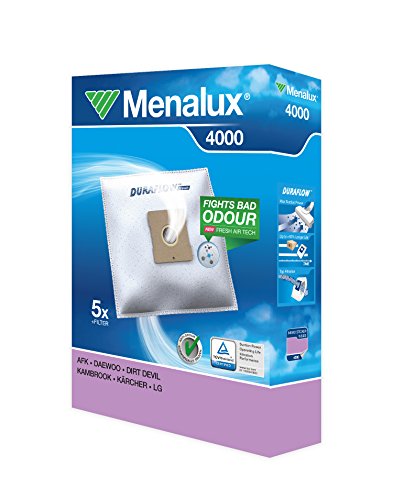 Menalux 4000 - Pack de 5 bolsas sintéticas y 1 filtro para aspiradoras Fagor, Severin, Solac Beagle y Springtec y Taurus Avensis, Golf, Polo y Vitara