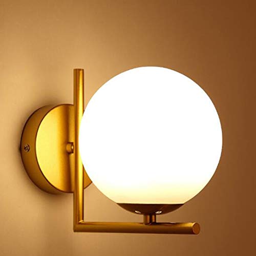 Mengjay Bola Luz de pared, Moderno Apliques de pared Cortina de cristal del globo de blanco Espejo baño led Para Dormitorio Pasillo Lámpara de pared 1 E27 Ligero-dorado 5.9x7.08in (B)