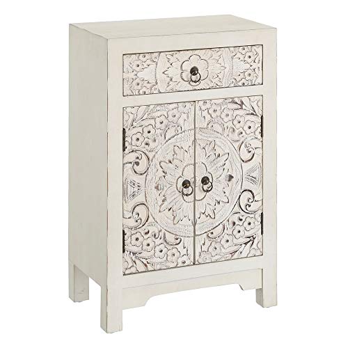 Mesilla de Noche Blanca de Madera con 1 cajón y 2 Puertas Oriental para Dormitorio Sol Naciente - LOLAhome