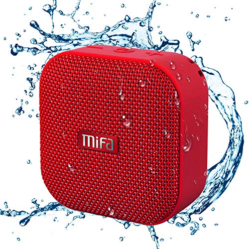 MIFA Mini Altavoz Portátil Bluetooth 4.2 Impermeable IP56 y Tecnología TWS & DSP, Anti-Polvo con 15 Horas Continua y Tarjeta de microSD, Micrófono Incorporado, Rojo