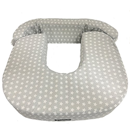 Mimuselina Cojín de Lactancia Gemelar | Almohada para Lactancia Mixta, Base Firme Antivuelcos, Ajustable a tu Contorno, No se Hunde ni Deforma, 100% Algodón, Modelo Estrellas Gris, 49 x 73 cm