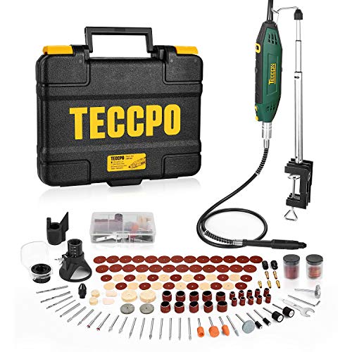 Mini Amoladora Eléctrica, TECCPO 200W Multiherramienta, 6 Velocidades Variables 40000 RPM Max, 120 Accesorios, con bastidor fijo, soporte extensible Mandril, Mandril de 3 garras Caja de almacenamiento Mini Amoladora Eléctrica, TECCPO 200W Multiherramienta, 6 Velocidades Variables 40000 RPM Max, 120 Accesorios, con bastidor fijo, soporte extensible Mandril, Mandril de 3 garras Caja de almacenamiento