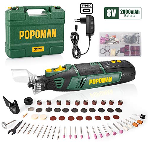 Mini Amoladora, POPOMAN 8V Amoladora Electrónica DC, Herramienta Rotativa USB (Type C Linea de datos) Recargable con 58 pcs Accesorios, caja de herramientas, para los DIY Trabajos de Pulir Mini Amoladora, POPOMAN 8V Amoladora Electrónica DC, Herramienta Rotativa USB (Type C Linea de datos) Recargable con 58 pcs Accesorios, caja de herramientas, para los DIY Trabajos de Pulir