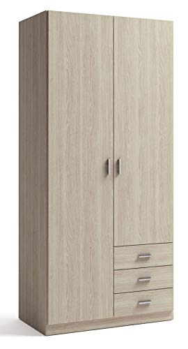 Miroytengo Armario ropero Dormitorio Color Sable Efecto Madera 2 Puertas 3 cajones 216x100x53 cm Miroytengo Armario ropero Dormitorio Color Sable Efecto Madera 2 Puertas 3 cajones 216x100x53 cm